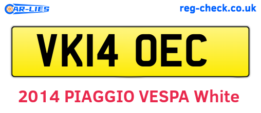 VK14OEC are the vehicle registration plates.