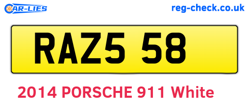 RAZ558 are the vehicle registration plates.