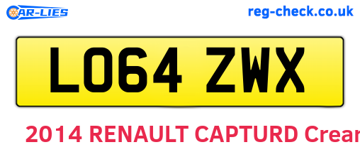 LO64ZWX are the vehicle registration plates.
