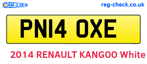 PN14OXE are the vehicle registration plates.