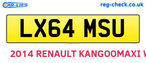 LX64MSU are the vehicle registration plates.