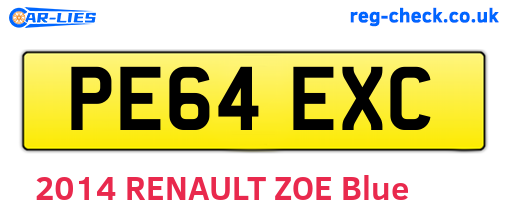 PE64EXC are the vehicle registration plates.