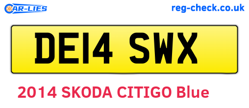 DE14SWX are the vehicle registration plates.
