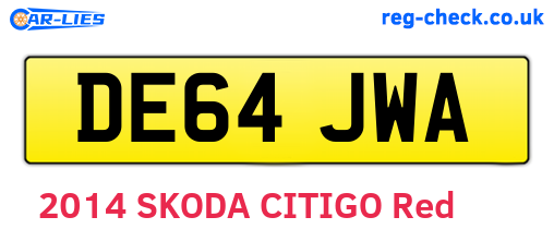 DE64JWA are the vehicle registration plates.