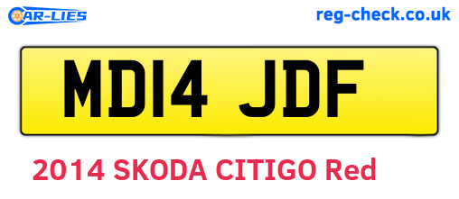 MD14JDF are the vehicle registration plates.