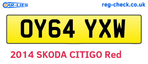 OY64YXW are the vehicle registration plates.