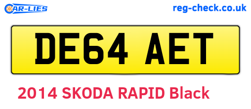DE64AET are the vehicle registration plates.