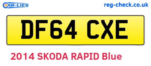DF64CXE are the vehicle registration plates.