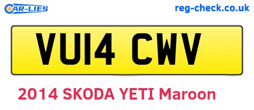 VU14CWV are the vehicle registration plates.