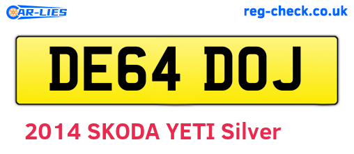 DE64DOJ are the vehicle registration plates.