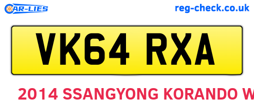 VK64RXA are the vehicle registration plates.
