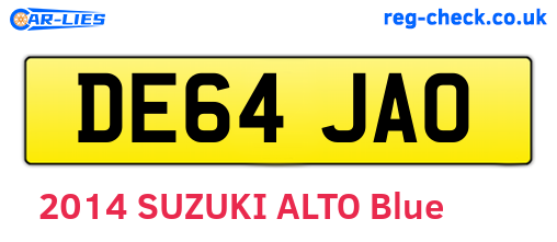 DE64JAO are the vehicle registration plates.