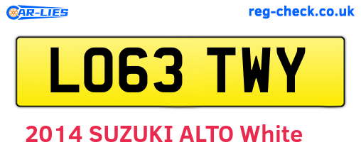 LO63TWY are the vehicle registration plates.