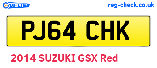 PJ64CHK are the vehicle registration plates.