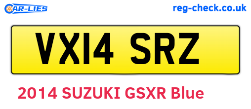 VX14SRZ are the vehicle registration plates.