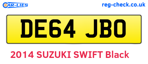 DE64JBO are the vehicle registration plates.