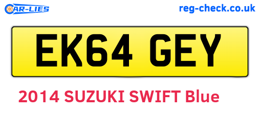 EK64GEY are the vehicle registration plates.