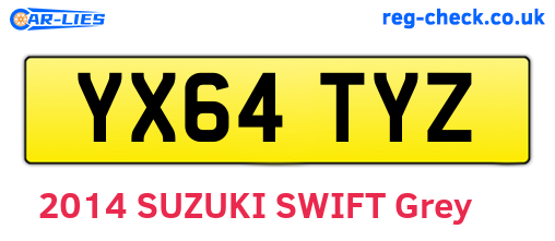 YX64TYZ are the vehicle registration plates.