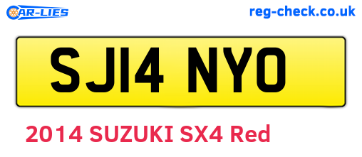 SJ14NYO are the vehicle registration plates.