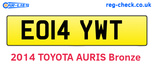 EO14YWT are the vehicle registration plates.