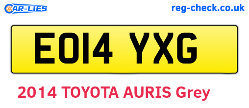 EO14YXG are the vehicle registration plates.
