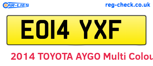 EO14YXF are the vehicle registration plates.