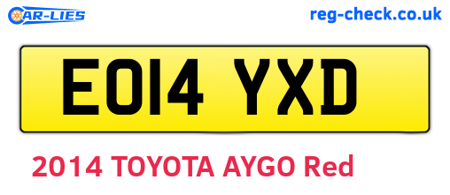 EO14YXD are the vehicle registration plates.