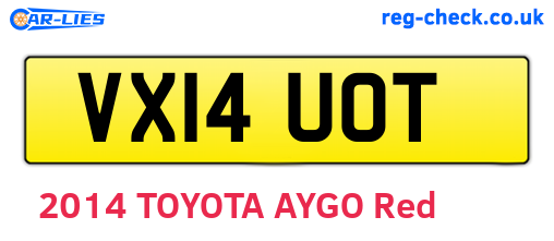 VX14UOT are the vehicle registration plates.