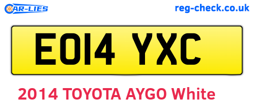 EO14YXC are the vehicle registration plates.