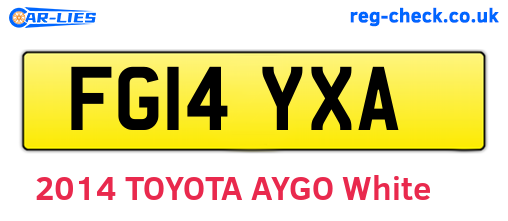 FG14YXA are the vehicle registration plates.