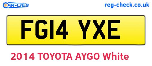 FG14YXE are the vehicle registration plates.