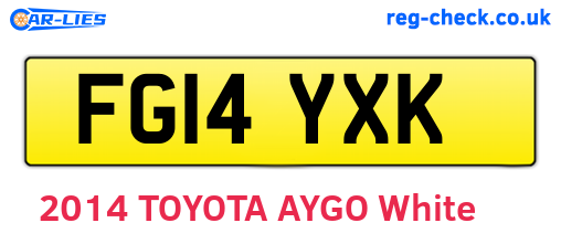 FG14YXK are the vehicle registration plates.