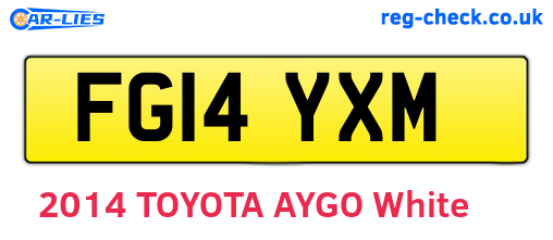 FG14YXM are the vehicle registration plates.