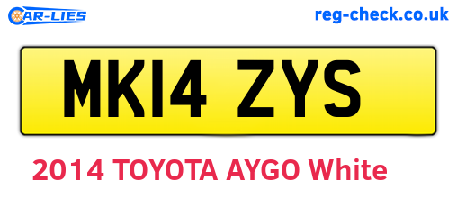 MK14ZYS are the vehicle registration plates.