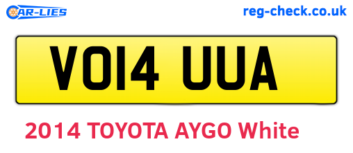 VO14UUA are the vehicle registration plates.