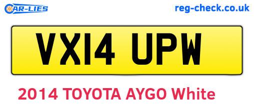 VX14UPW are the vehicle registration plates.