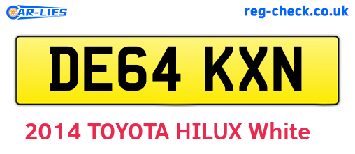 DE64KXN are the vehicle registration plates.
