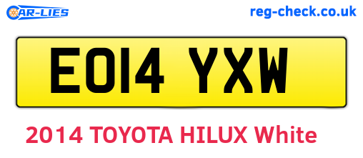 EO14YXW are the vehicle registration plates.