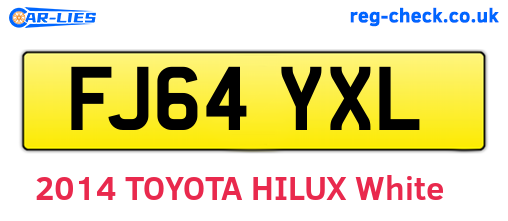 FJ64YXL are the vehicle registration plates.