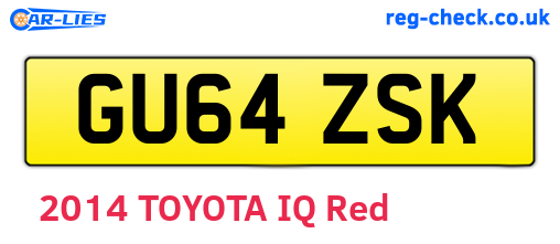 GU64ZSK are the vehicle registration plates.