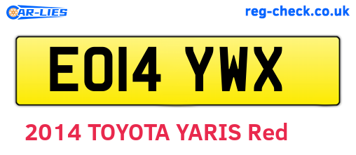 EO14YWX are the vehicle registration plates.