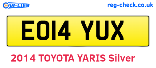 EO14YUX are the vehicle registration plates.
