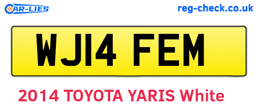 WJ14FEM are the vehicle registration plates.