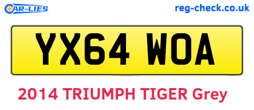 YX64WOA are the vehicle registration plates.