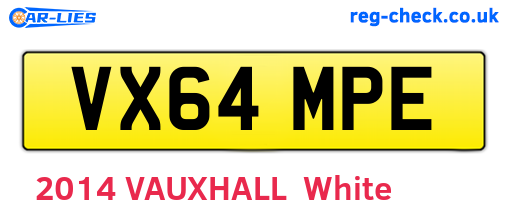 VX64MPE are the vehicle registration plates.
