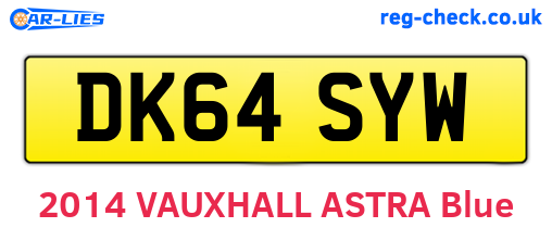 DK64SYW are the vehicle registration plates.