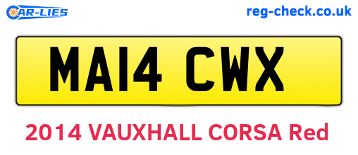 MA14CWX are the vehicle registration plates.