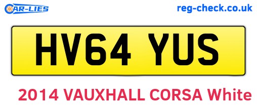 HV64YUS are the vehicle registration plates.
