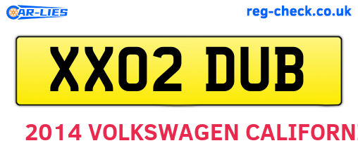 XX02DUB are the vehicle registration plates.