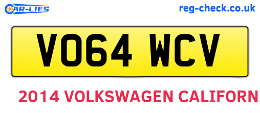 VO64WCV are the vehicle registration plates.